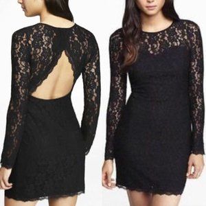 NWT Express Black Lace Open Back Long Sleeve Mini-Dress